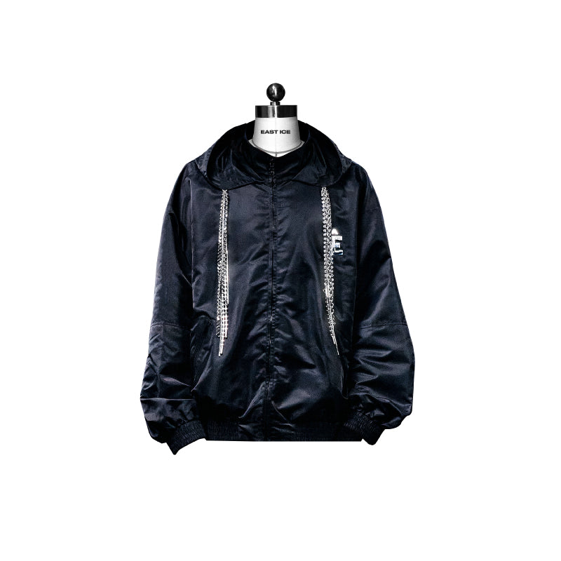 BLACK NYLON WATERPROOF JACKET WITH STRINGS EASTICE
